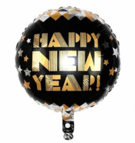 Folieballon &quot;Happy New Year!&quot; ballon - Goud / Zwart - Folie - Ca. 33 cm - New Year - Nieuw jaar - 2022 - Feestdag