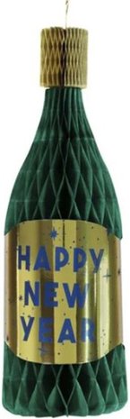 Honeycomb Fles &quot;Happy New Year&quot;Oud en Nieuw versiering - Groen / Goud - Papier / Karton - 45 cm - Oud en Nieuw - 