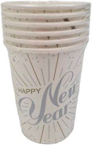 Party Cups - Paper Cups - Wit - Patronen - Papieren bekers - Feest - Nieuw jaar - Vuurwerk - 6 stuks