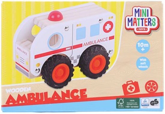 Houten speelgoed auto Ambulance - Multicolor - Hout - Vanaf 10 maanden - Speelgoed - Auto - Speelgoedauto - Kerst - Kerstcadeau