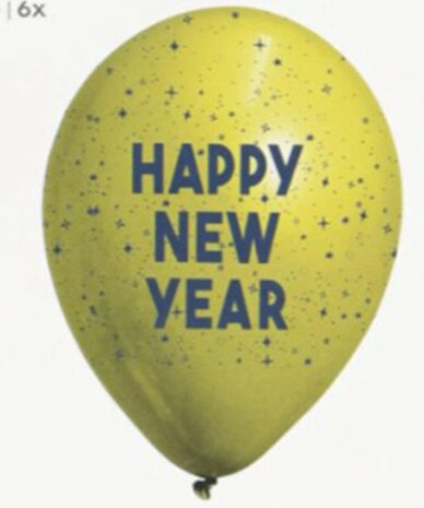 Ballonnen &quot;Happy New Year&quot; - Goud / Zwart - Kunststof - Set van 6 - Oud en Nieuw - Oudjaar - 31 december - Feest 