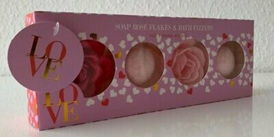 Bruisballen geschenkset rozenblaadjes zeep - Roze / Goud - Kunststof - Set van 4 - Cadeauset - Cadeau - Geschenk - Kerst - Kers