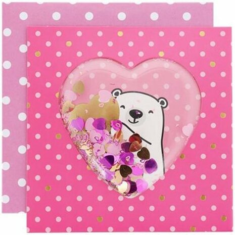 Kaart met hartjes confetti / Liefde - Roze / multicolor - 16 x 16 cm