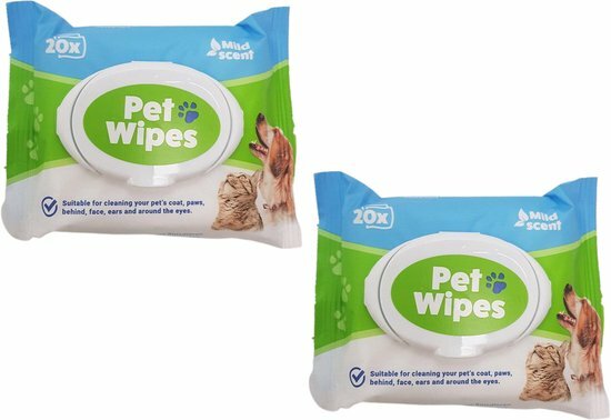 Pet Wipes Vochtige doekjes voor huisdieren - Wit - Kunststof - 2 x 20 doekjes - Set van 2 - Huisdieren - Dieren - Doekjes - Sch