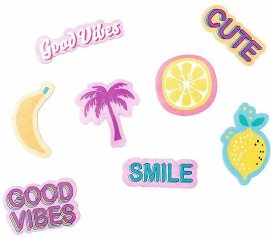 Gummetjes &quot;Good Vibes&quot;- Multicolor / Roze - Kunststof - Set van 8 - School - Back2School - Gum - Potlood