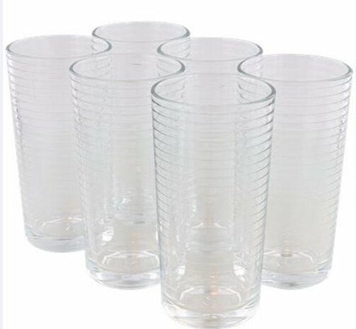 Longdrinkglazen glazen DORO met ribbelmotief - Transparant - Glas - 260 ml - Set van 6 - Glazen - Servies - Tafelen - Drinken -