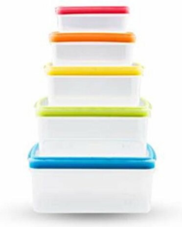 Freezybox vershoudbakjes - Multicolor / Transparant - Kunststof - 0,25 l / 0,50 l / 0,90 l / 1,70 l / 2,40 l - Set van 5 - Verh