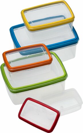 Freezybox vershoudbakjes - Multicolor / Transparant - Kunststof - 0,25 l / 0,50 l / 0,90 l / 1,70 l / 2,40 l - Set van 5 - Verh