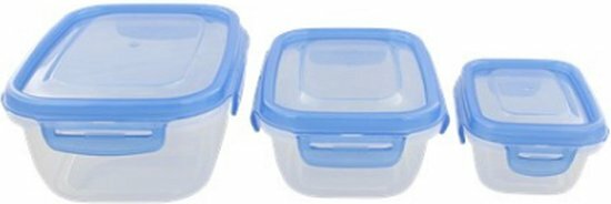 Sound Lock Vershoudbakjes met klikdeksel - Blauw / Transparant - Kunststof - 240 ml / 620 ml / 1.1 l - Set van 3 - Bakjes - Ver