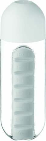 Drinkfles met pillendoos - Wit /Transparant - Kunststof - 500 ml