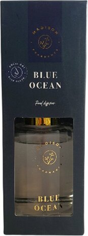 Luxe geurstokjes MADISON Blue Ocean - Donkerblauw / Goud - Glas / Hout - 220 ml - Geurverspreider - Geurstokjes - Geur - Thuis 