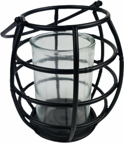 windlicht met stalen hendel - Zwart / Transparant - Glas / Metaal - 18 x 19,5 x 18 cm - Industrieel - Interieur - Design - Wind