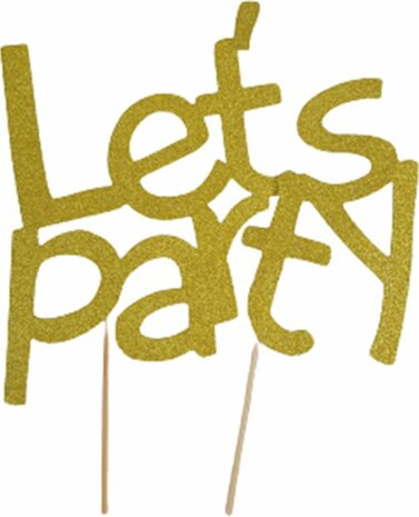 Let&#039;s Party taartversiering - Goud - Karton / Hout - 15 x 18 cm - Versiering - Feest - Party - Oud en Nieuw - New Year