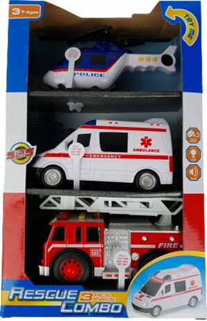 Hulpdiensten voertuigen speelgoed set - Multicolor - Kunststof - Set van 3 - Politie / Ambulance / Brandweer