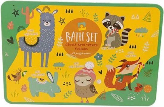 Bad set Sweet Orange Animals dieren - Geel / Blauw - Metaal / Kunststof - Set van 4 - Bad - Geschenkset - Cadeauset - Cadeau - 