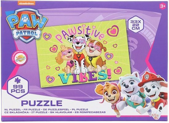 PAW Patrol Positive Vibes Puzzel - Paars / Roze - Karton - 50 Stukjes - 30 x 20 cm - 3+