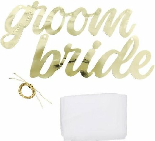 Bruiloft Stoeldecoratie - Goud - Papier - 38 cm - 2 stk - Bride Groom - Trouwen - Decoratie - Stoel - Sjerp - 1