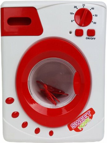 Speelgoed wasmachine met verlichting - Rood / Wit - Kunststof - Vanaf 3 jaar - 13 x 10 x 20 cm - Speelgoed - Cadeau