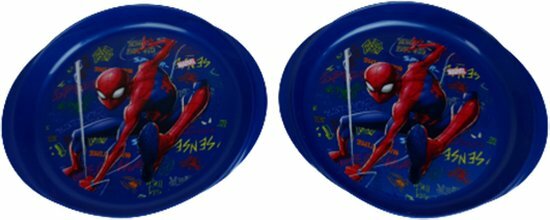 MARVEL Spider Man kinderservies dinerbord - Donkerblauw / Multicolor - Kunststof - &oslash; 20,5 cm - Set van 2 - Servies - Kin