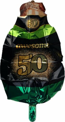 Folieballon champagnefles 50 jaar - Goud / Groen - Folie - 42 x 92 cm - 50 jaar - Abraham - Sara - Verjaardag - Ballon - 2
