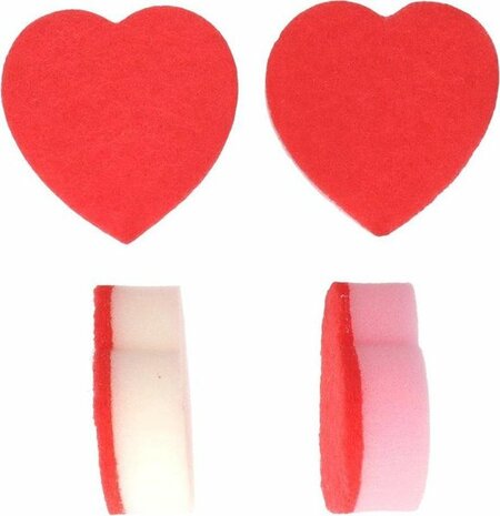Hartvorm schuursponzen - Hart - Rood / Wit - Spons - 9 x 8 x 3 cm - Set van 4 - Valentijnsdag - Liefde - Cadeau - Vrouw