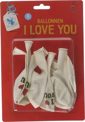 Hart ballonnen hartjes met tekst &quot;I Love You&quot; - Wit / Rood / Zwart - Latex - Ca 25 cm - 8 stuks - Ballon - Valent
