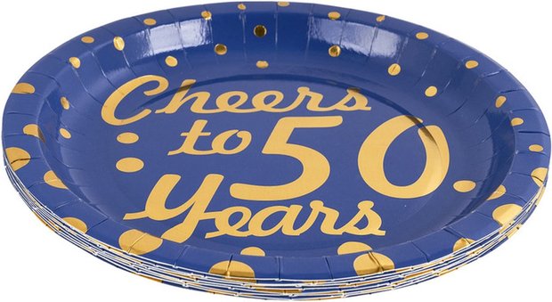 Bordjes MARIO Cheers To 50 Years - Blauw / Goud - Set van 8 - Verjaardag - Feest - Jarig - Eten - 2