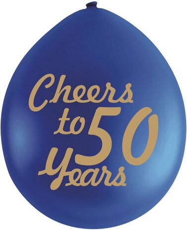 Ballonnen KANSON - Cheers To 50 Years - 9 stuks - Blauw/Goud - Verjaardag - Feest - Jarig - Gezellig - 1