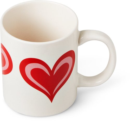 Mok met hart valentijn - Wit / Rood - Keramiek - 8 x 8 x 9,5 cm - Mok - Beker - Koffiemok - Theemok - Drinken - Valentijnsdag -