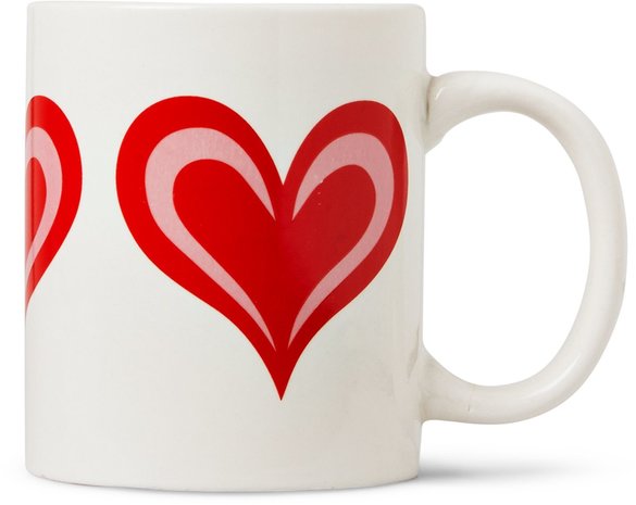 Mok met hart valentijn - Wit / Rood - Keramiek - 8 x 8 x 9,5 cm - Mok - Beker - Koffiemok - Theemok - Drinken - Valentijnsdag -