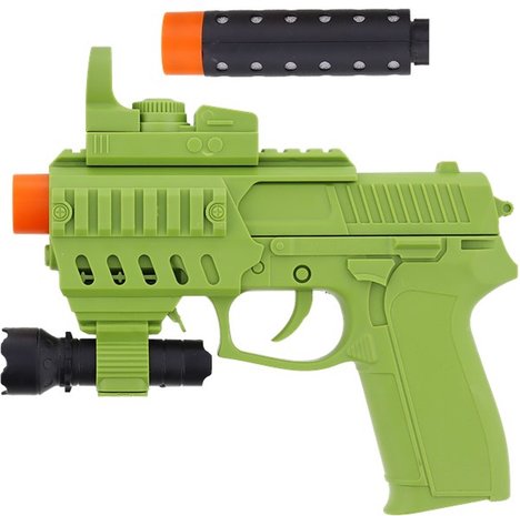Speelgoedpistool met demper ARMY - Groen / Zwart / Oranje - Kunststof - 20 cm - Speelgoedwapen - Speelgoedpistool - Speelgoed -