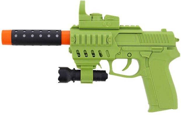 Speelgoedpistool met demper ARMY - Groen / Zwart / Oranje - Kunststof - 20 cm - Speelgoedwapen - Speelgoedpistool - Speelgoed -