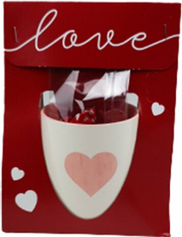 Mok met chocolaatjes &quot;Love&quot; met hartjes print geschenkset - Wit / Rood - Keramiek / Kunststof - Valentijn - Valen