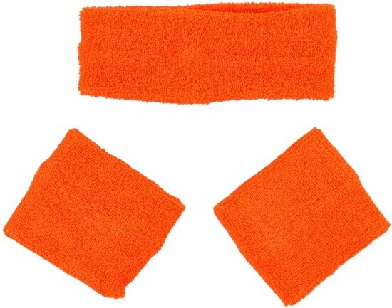 Sport zweetbandjes set - Neon Oranje - Katoen - One Size - 3 stuks - Sporten - Sportaccessoire - Sportkleding