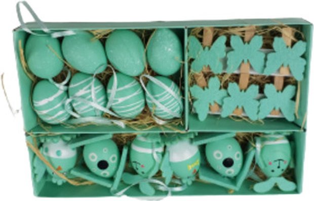 Paas decoratie hangers - Turquoise - Kunststof / Hout - 20 stuks - Ca. 3 cm - Pasen - Paastak - Paasdecoratie - Paashaas - Lent