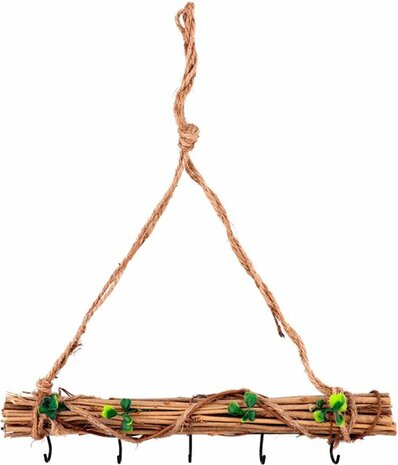 Paashanger met haakjes - Lichtbruin / Zwart - Hout / Metaal - 30 x 6 cm - Pasen - Paashaas - Paasei - Decoratie - Hanger - Fees