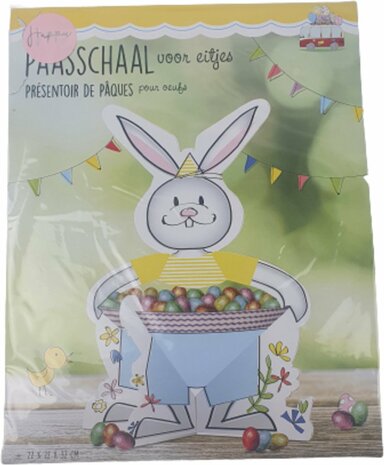 Paasschaal voor eitjes paashaas - Blauw / Geel / Wit - Karton / Foam - 22 x 22 x 32 cm - Pasen - Paaseitjes - Paasei - Paashaas