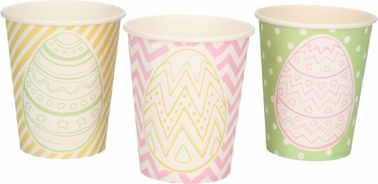 Paas bekertjes - Geel / Roze / Groen - Karton - ⌀ 7 x h 8 cm - 9 stuks - Pasen - Paasdagen - Feest - Party - Beker - Lim