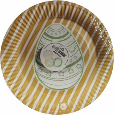 Paas bordjes met paasei print - Geel / Groen / Roze - Karton - ⌀ 23 cm - 9 stuks - Pasen - Paasdagen - Feest - Party - B