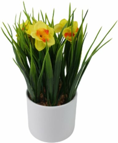 Trendy Vaasje met kunst bloemen - Geel - Keramiek - Narcis - Pasen - Easter - Lente