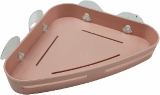 Badkamerrekje / Douchrekje badkamer met 4 zuignappen ZODIAC - Roze - Kunststof - Driehoek - 24 x 15.5 x 3 cm - Douchebakje