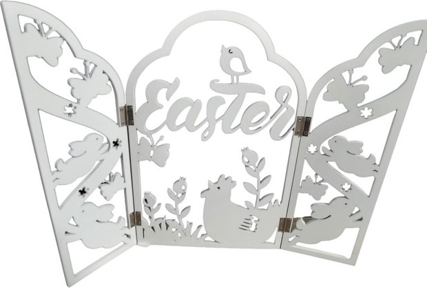 Raamscherm drieluik pasen &quot;Easter&quot; - Wit - Hout - 40 x 30 cm