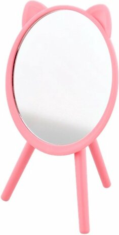 Make-up Spiegel - Roze - 16 x 16,5 x 22cm - Kat - Ochtend - Vrouw - Verzorging