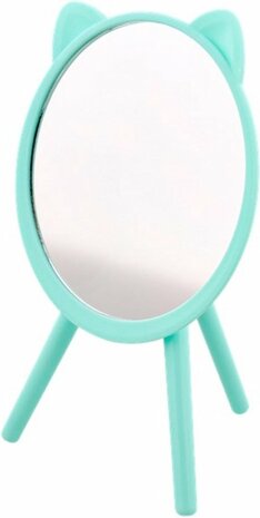 Make-up Spiegel - Turquoise - 16 x 16,5 x 22cm - Kat - Ochtend - Vrouw - Verzorging