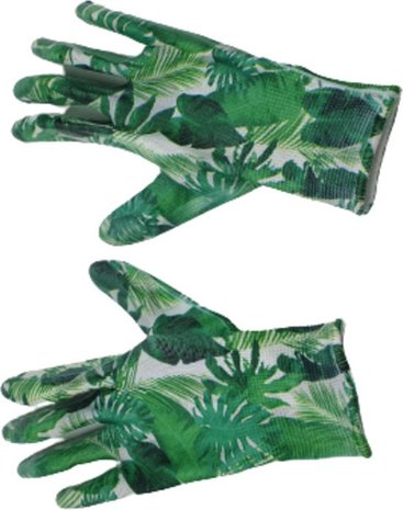 Tuinhandschoenen bladeren print - Wit / Groen - Rubber - Maat M - Hanschoen - Handschoenen - Tuin - Tuinieren - Garden