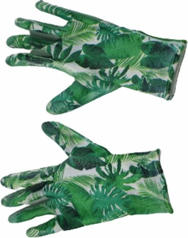 Tuinhandschoenen bladeren print - Wit / Groen - Rubber - Maat S - Hanschoen - Handschoenen - Tuin - Tuinieren - Garden