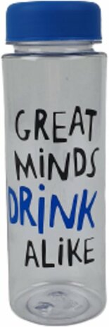 Waterfles met tekst &quot;Great Minds Drink Alike&quot; - Blauw / Transparant - Kunststof - 500 ml - Fles - Waterfles - Dri