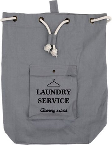 Waszak met sluitkoord DEAN - Laundry bag - Waszak - Textiel - Grijs/Wit - 53 x 15.5 x 65cm