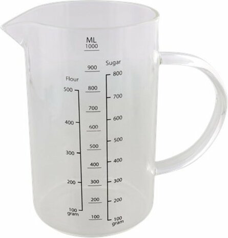 Luxe maatbeker 1 liter - Transparant / Zwart - Glas - 1 Liter - Maatbeker - Meten - Koken - Bakken - Afmeten