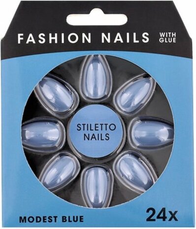 Fashion Nails nep nagels &#039;&#039;Modest Blue&#039;&#039; - Blauw - Kunststof - Set van 24